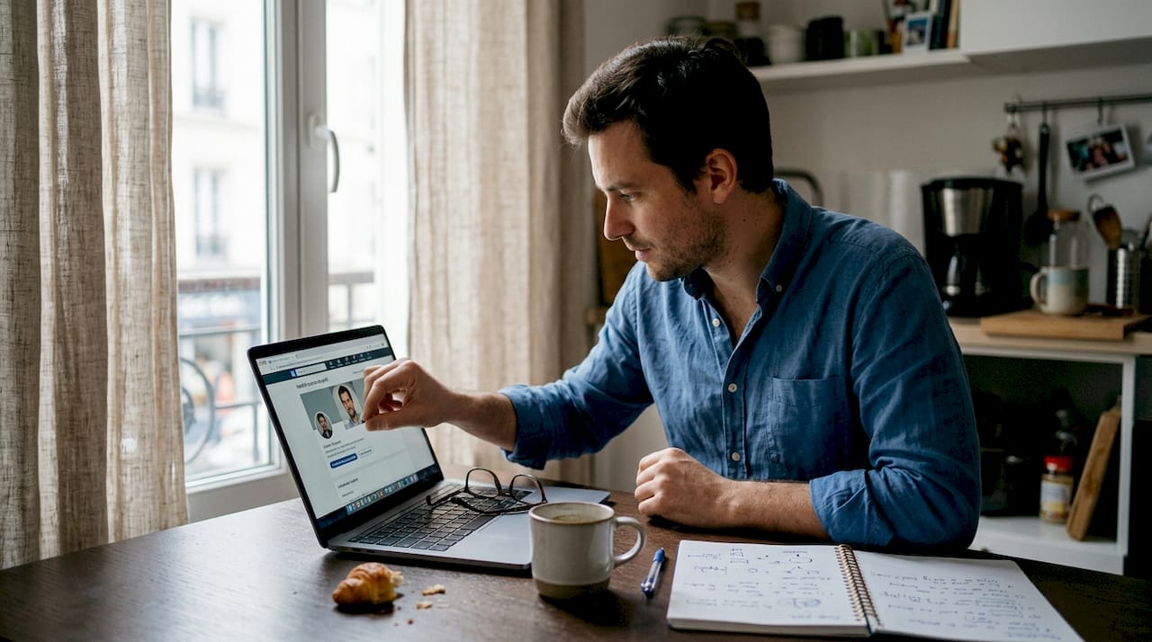 Un consultant travaille à améliorer le profil LinkedIn sur son ordinateur.