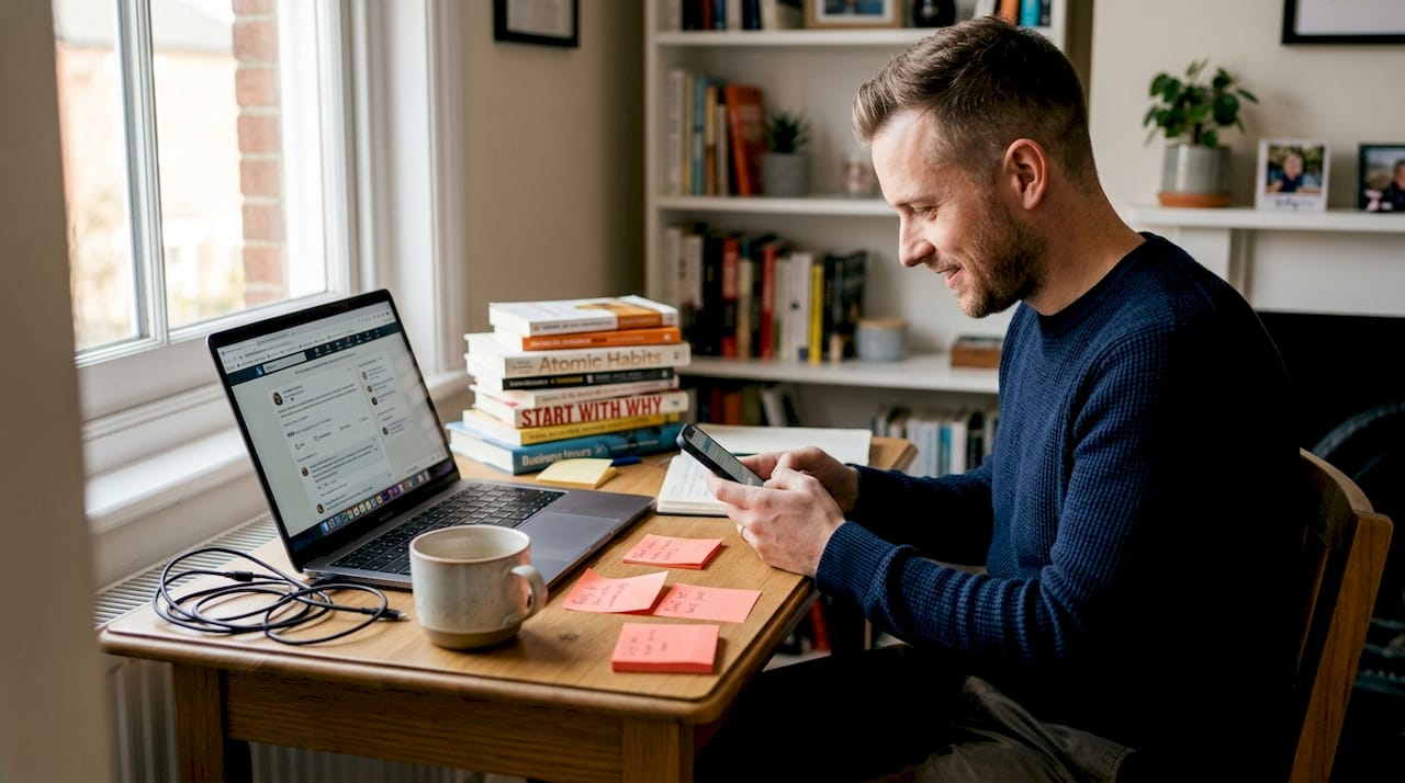 Influencer engaging followers at home workspace