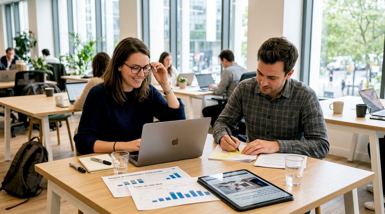 Deux collègues en train de passer en revue ensemble des profils LinkedIn.