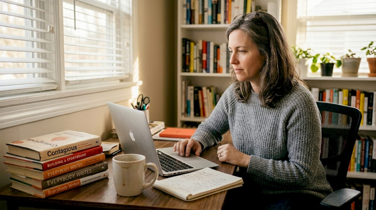 Marketer writing detailed LinkedIn post