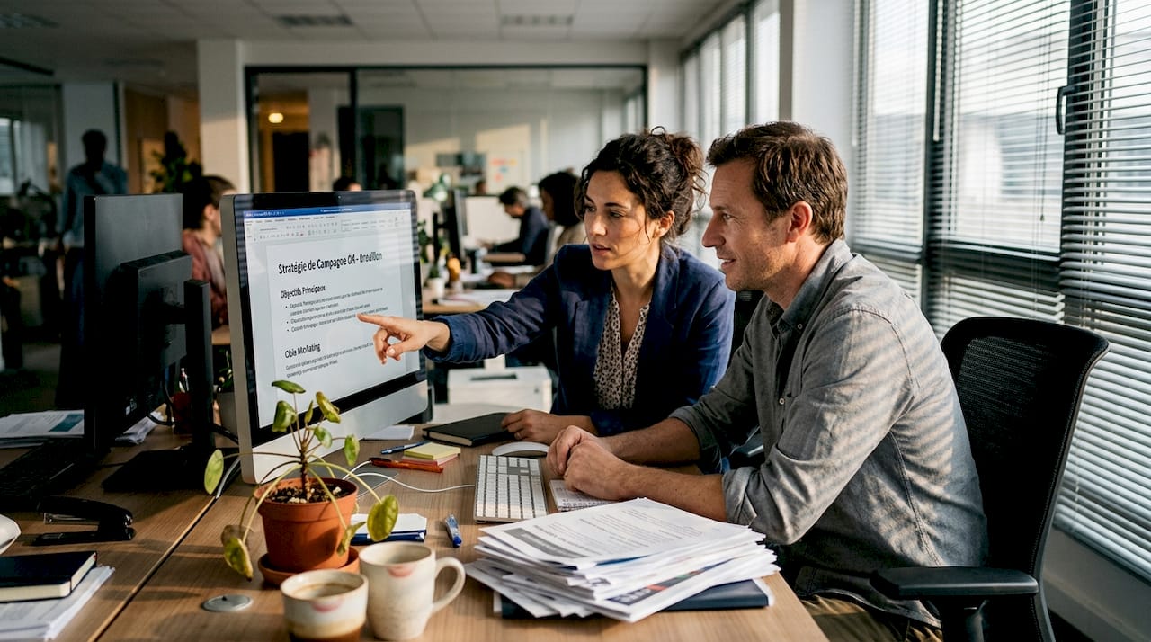 Des collègues unissent leurs compétences pour mener à bien un projet B2B d’envergure sur le long terme.
