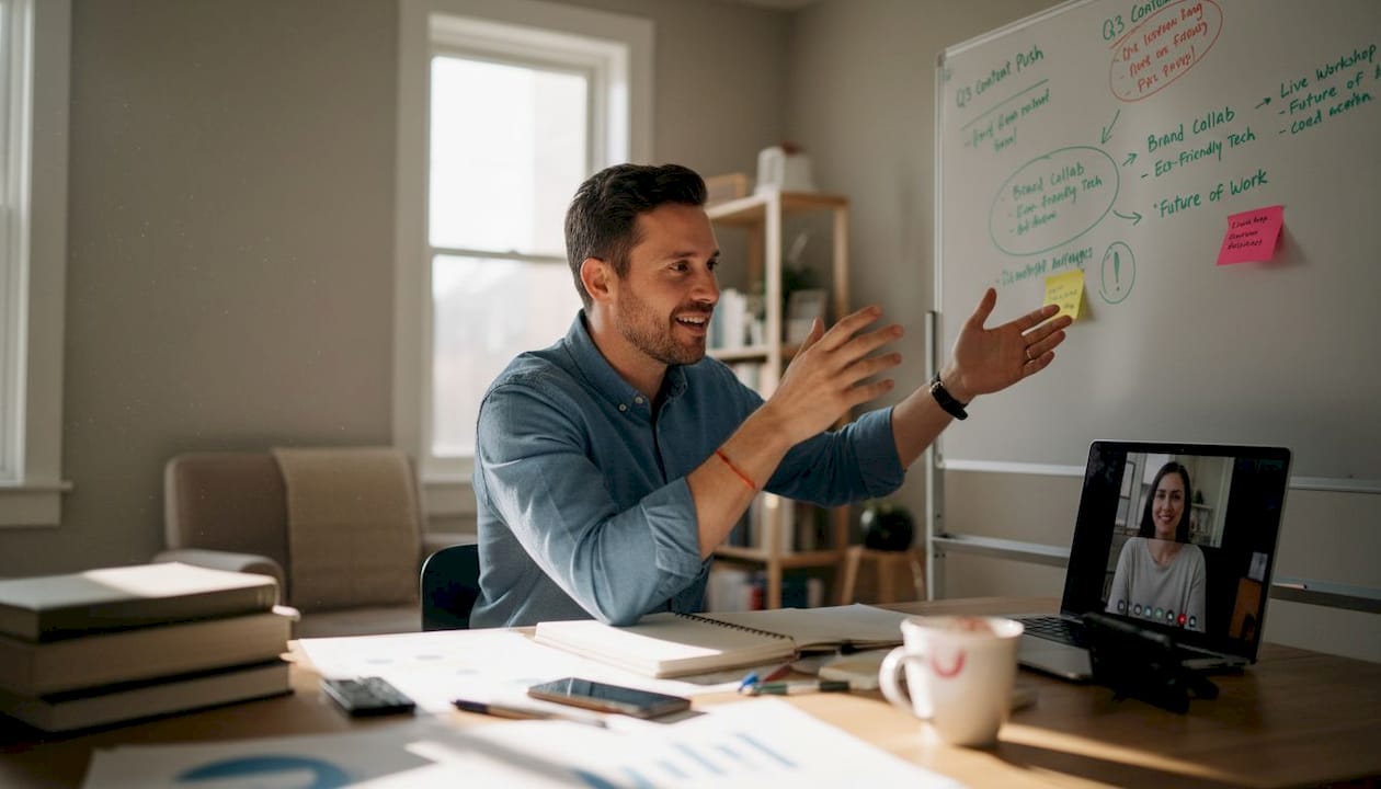 Micro-influencer presents ideas in video call