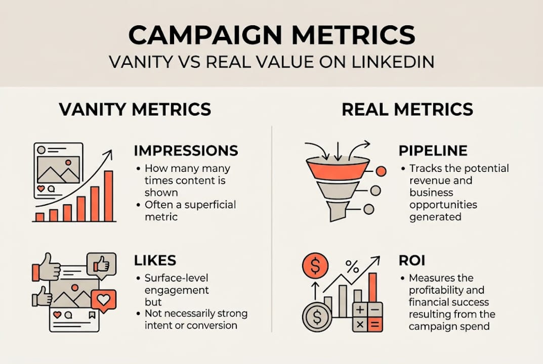 Infographic comparing vanity and real metrics