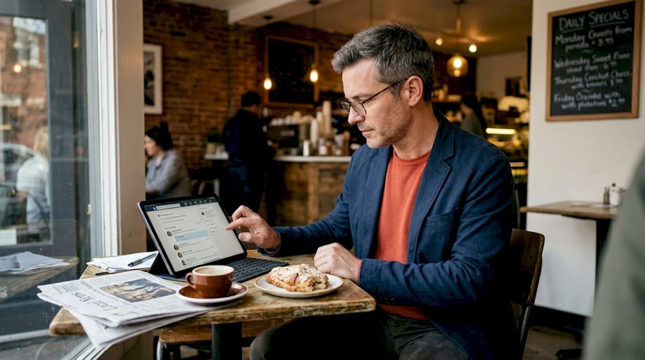 Professional reviewing LinkedIn profile visits and messages