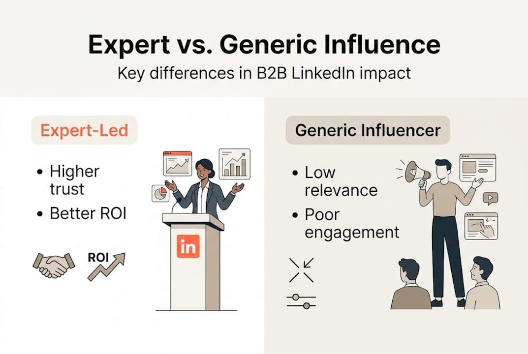Infographic comparing expert and generic LinkedIn influence