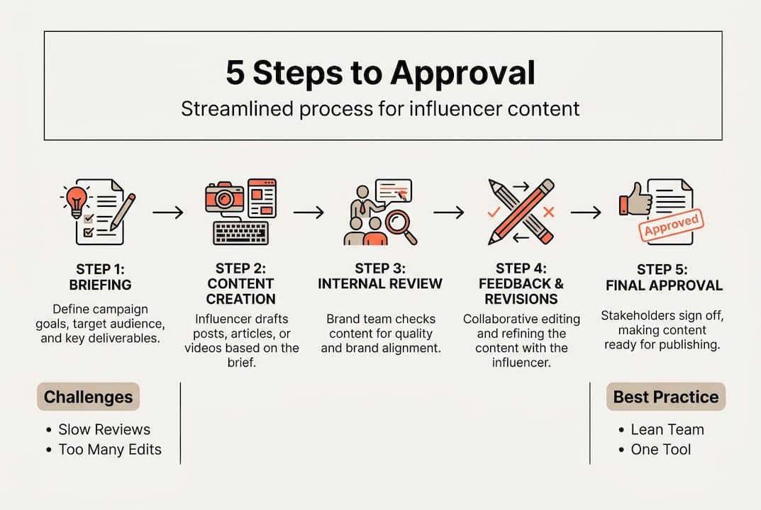 Infographic showing 5 steps LinkedIn content approval
