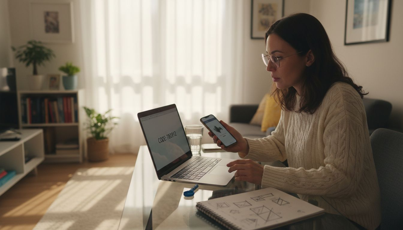 Woman setting up secure account on laptop