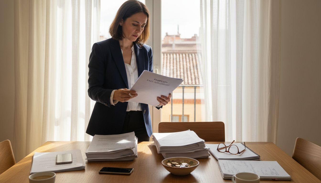 Expat checking real estate sale paperwork