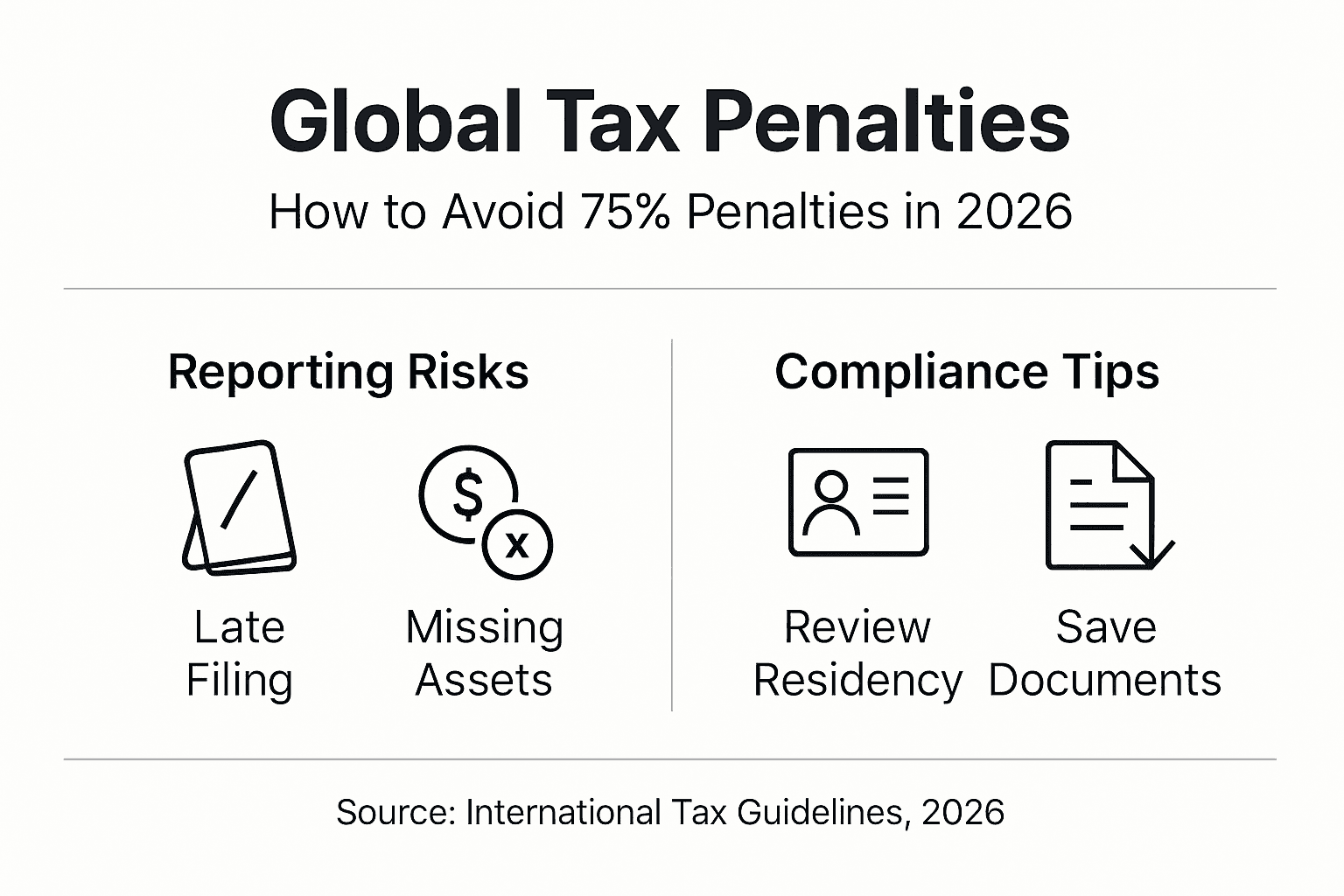 Infographic illustrating global tax penalty risks and solutions