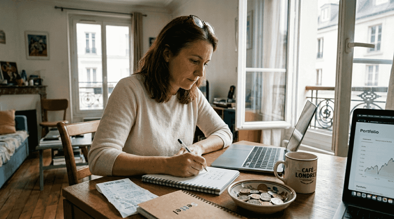Expat woman organizing foreign investment paperwork