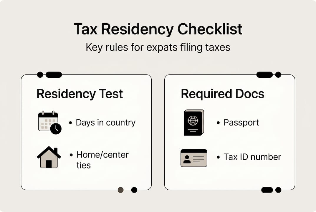 Infographic listing key expat tax residency rules