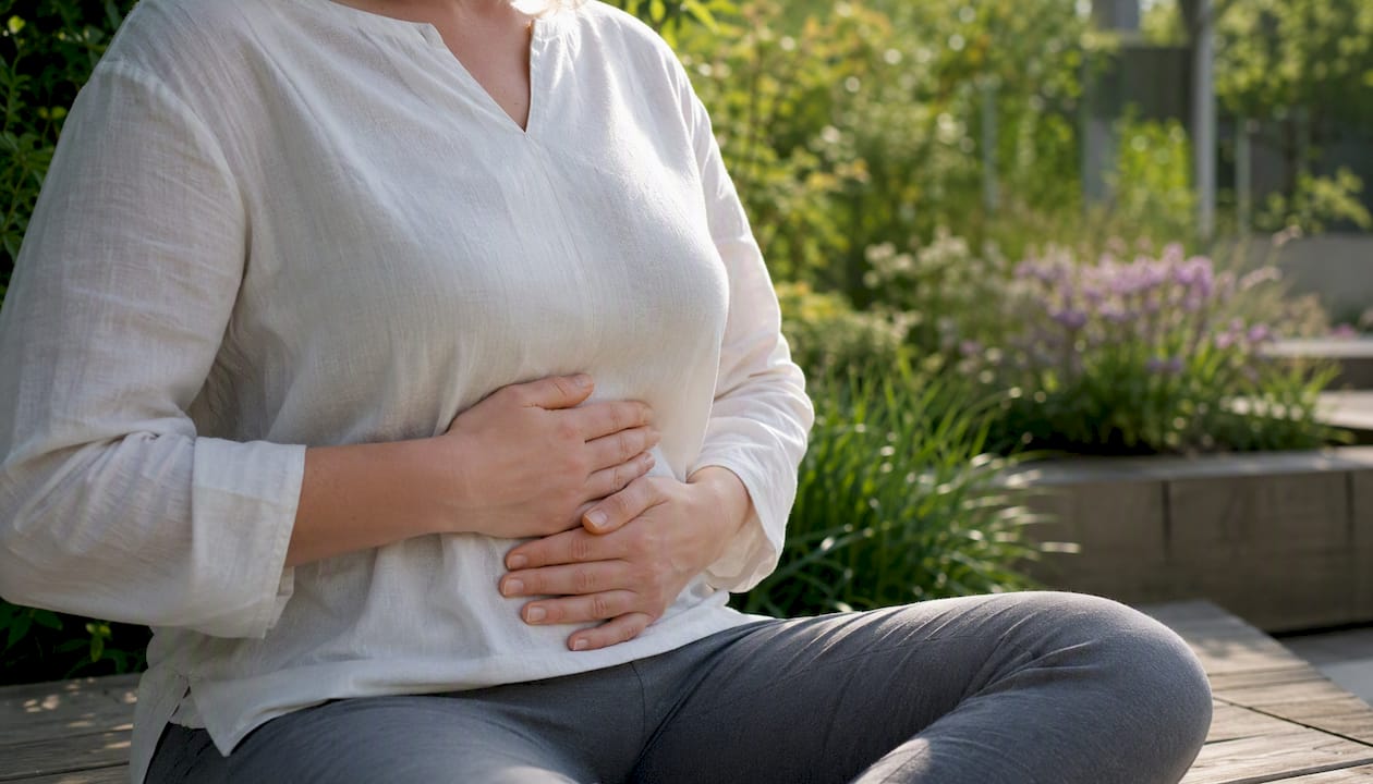Legen Sie beim tiefen Atmen die Hände auf den Bauch, um die Atembewegung besser zu spüren.