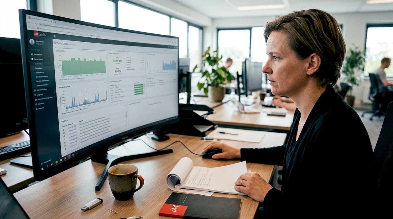 Op kantoor houdt een IT-specialist de VPS-server nauwlettend in de gaten.