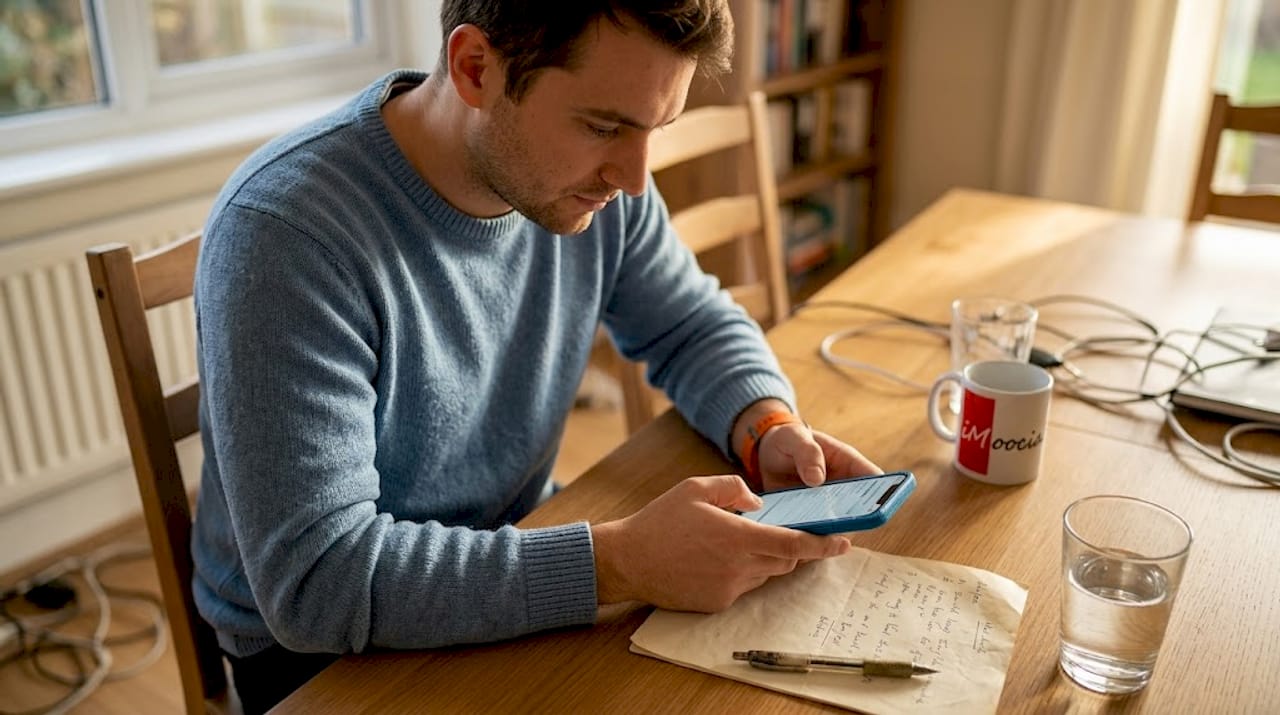 Man probeert formulier op zijn telefoon uit