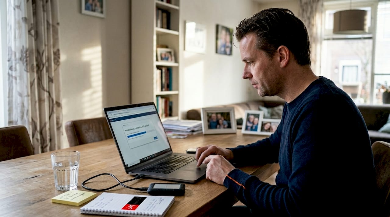 Man zet tijdens het avondeten even een back-up van zijn website op