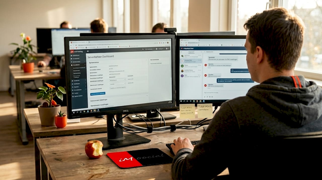 IT-specialist werkt met een shared hosting-omgeving op zijn desktop