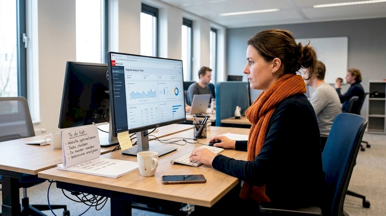 Op kantoor is een vrouw bezig met het optimaliseren van de website.