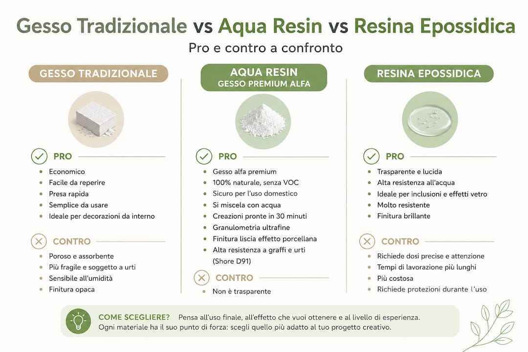 Infographic: comparison between plaster and resin – all the differences