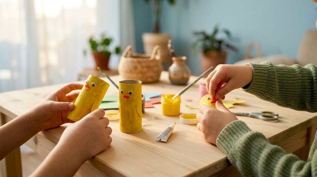 Bambini alle prese con lavoretti pasquali: creano simpatici pulcini decorativi