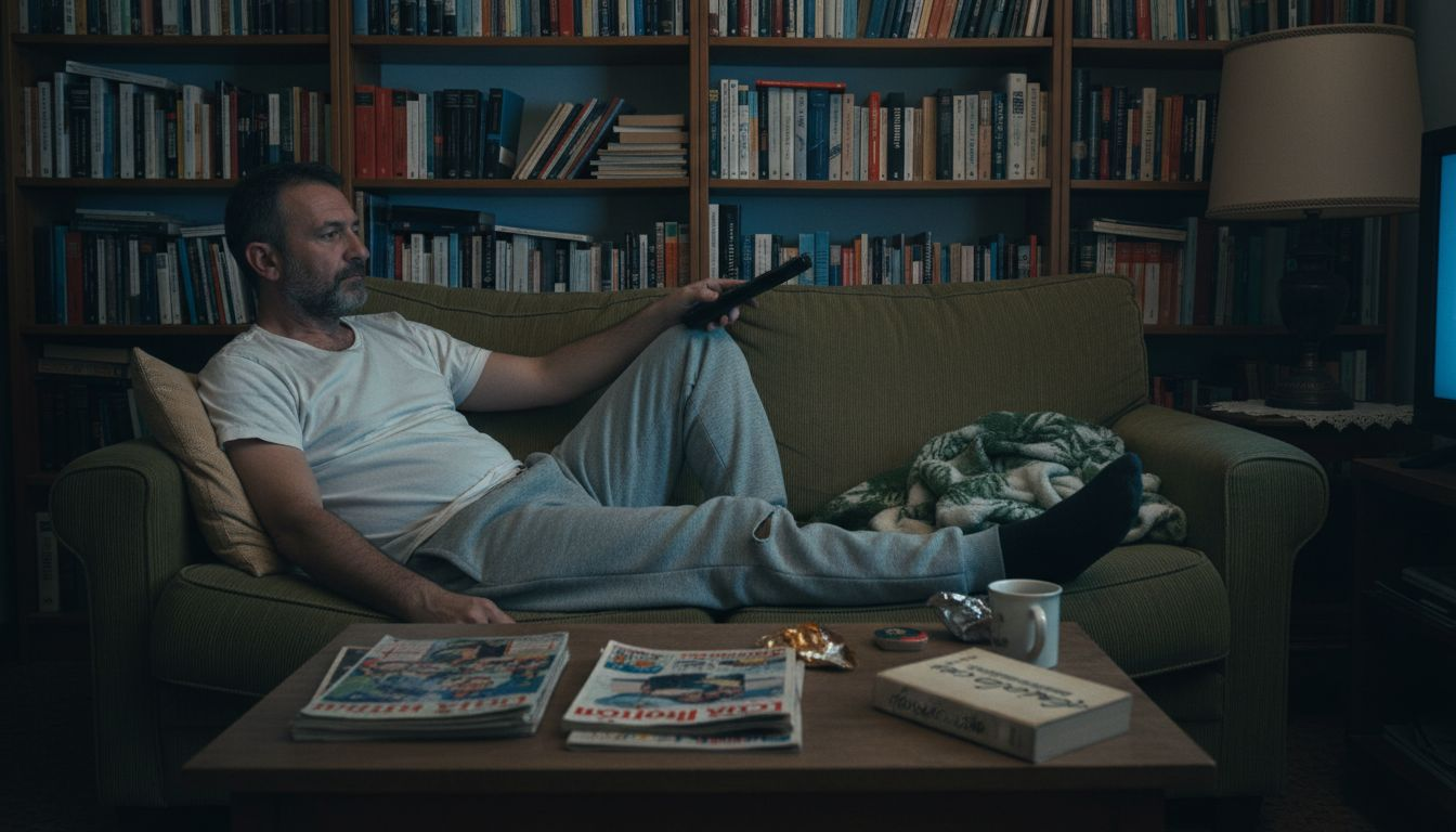 Un uomo separato che trascorre del tempo da solo nel suo salotto accogliente.