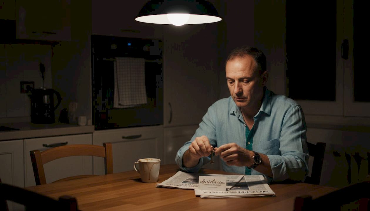 Un uomo da solo in cucina, nel silenzio della notte.