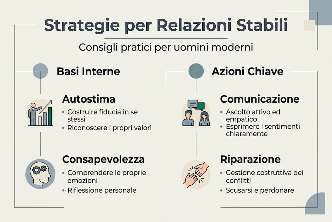 Infografica: consigli pratici per costruire e mantenere una relazione stabile dal punto di vista maschile