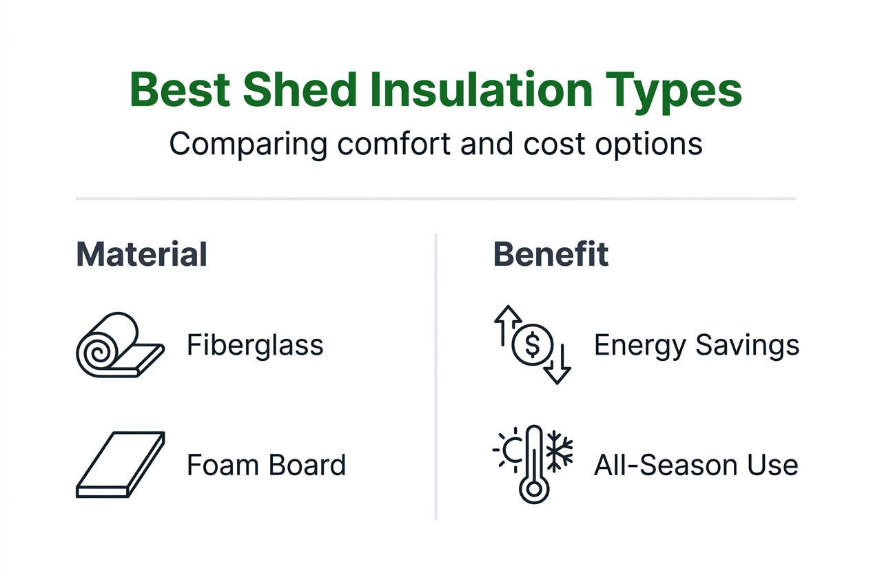 Infographic comparing shed insulation types and benefits