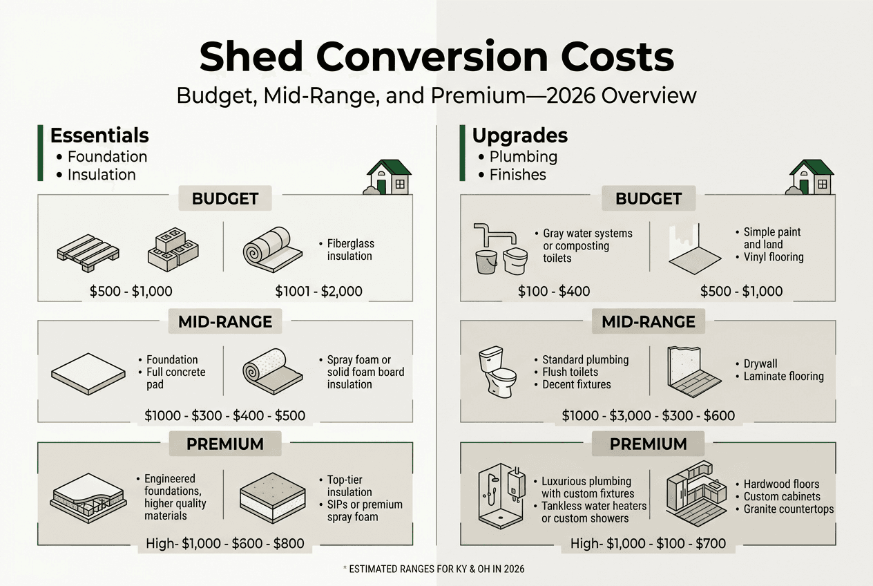 Infographic comparing shed conversion costs and upgrades