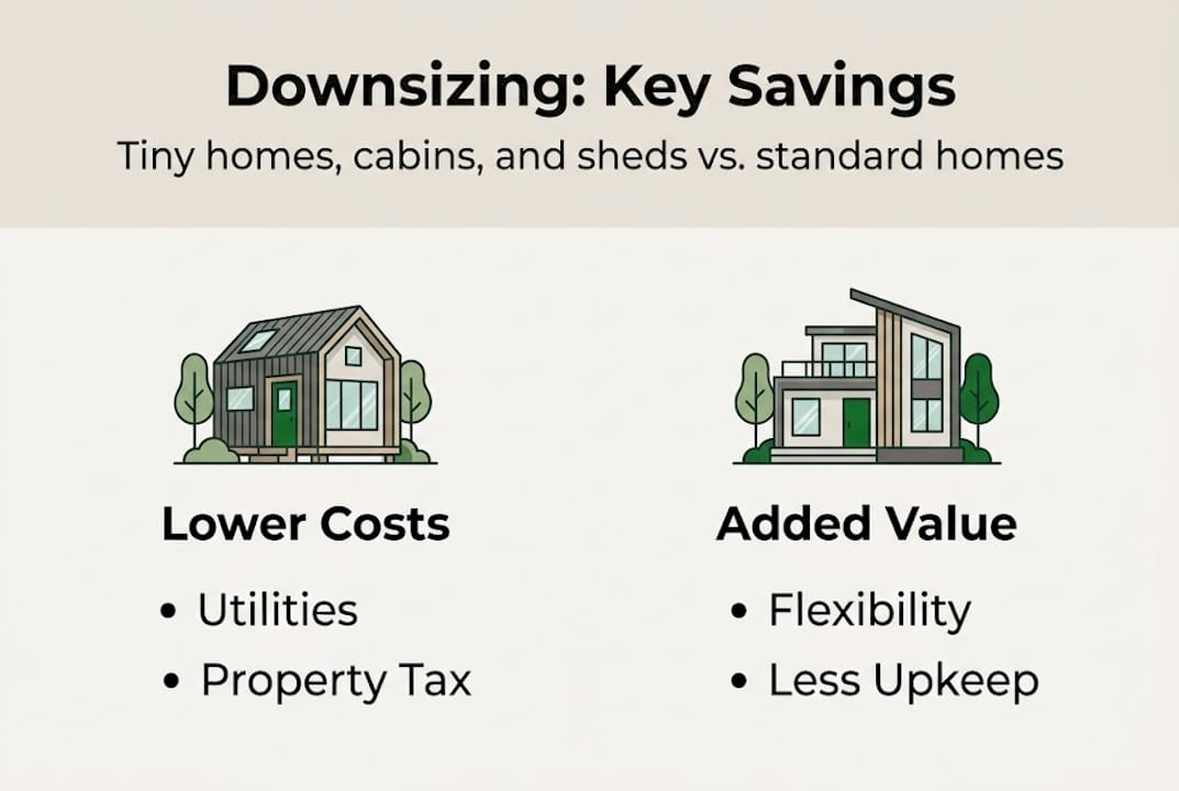 Infographic comparing tiny home downsizing savings