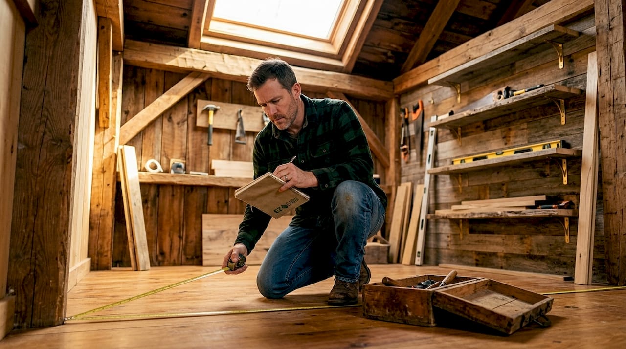 Man measuring warehouse for small business layout