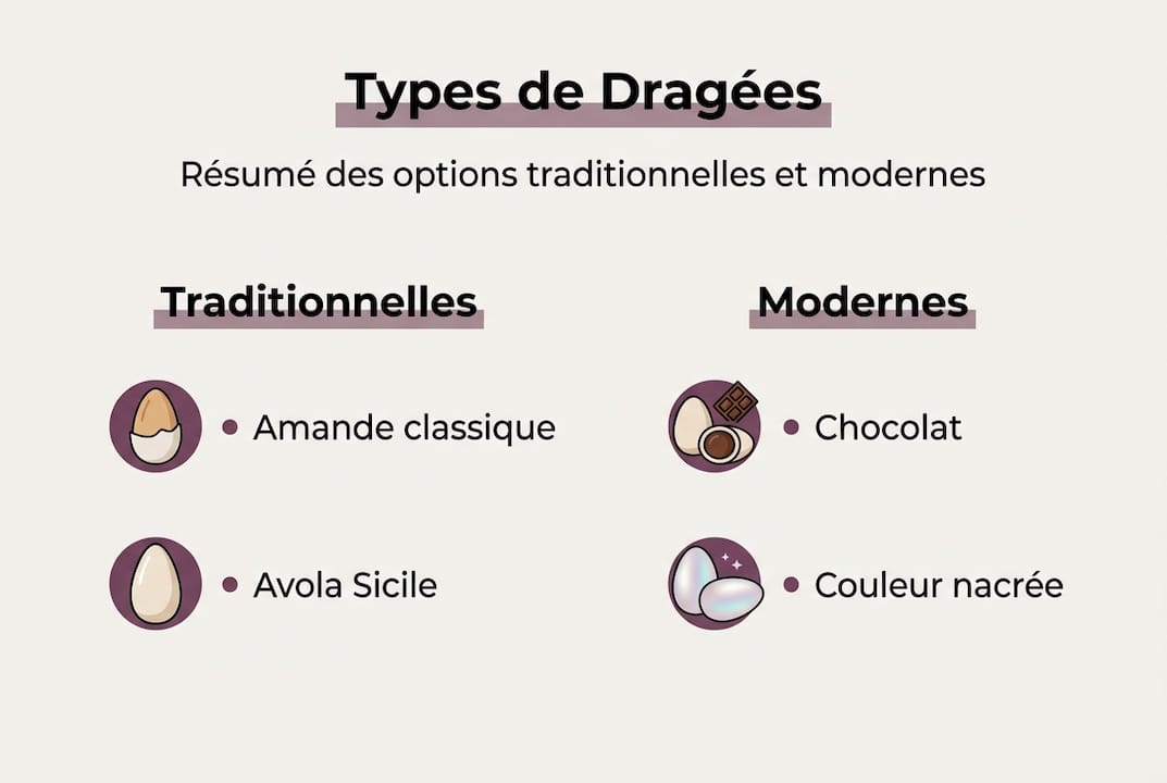 Aperçu visuel des différentes variétés de dragées pour le baptême