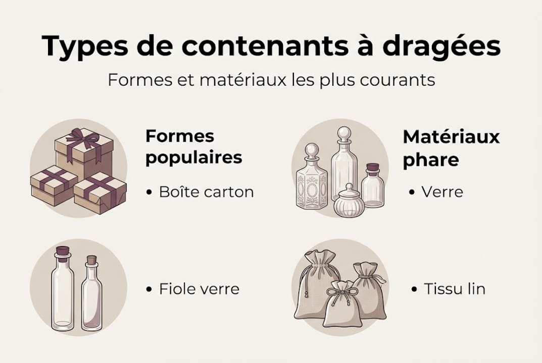 Panorama des différents contenants à dragées et de leurs matériaux