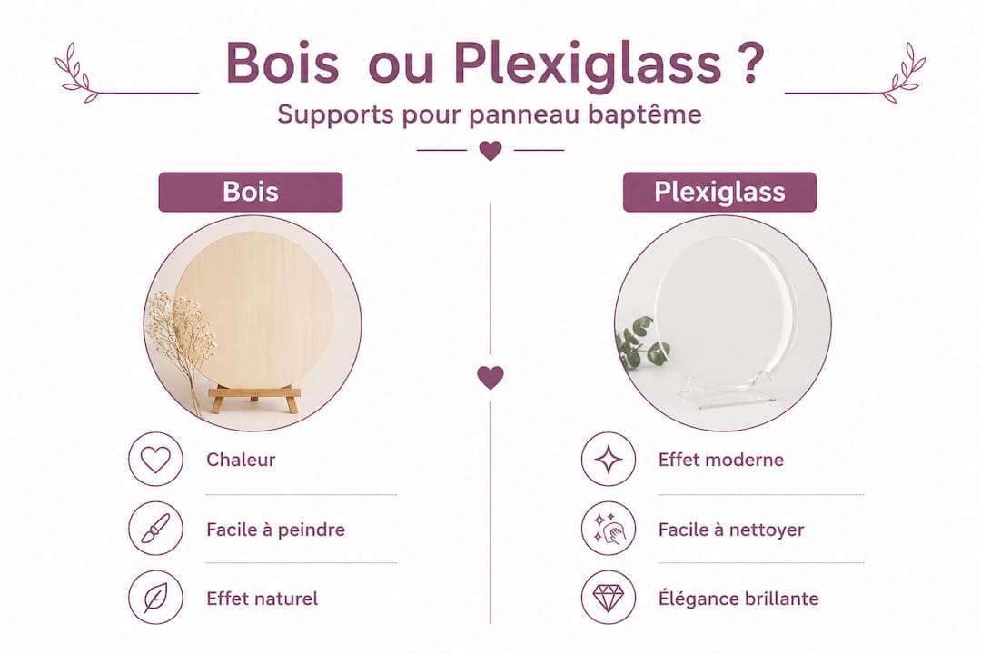 Bois ou plexiglas : quel matériau choisir pour votre panneau de baptême ?