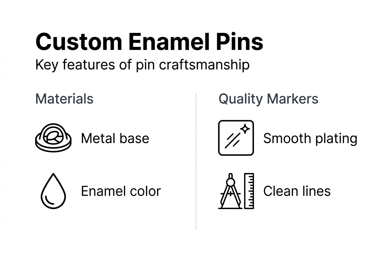 Infographic with features and quality of enamel pins