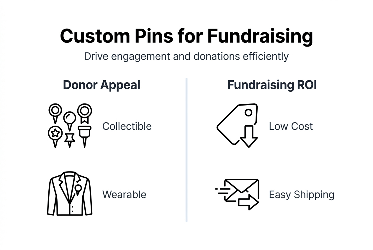 Infographic showing fundraising pin benefits overview