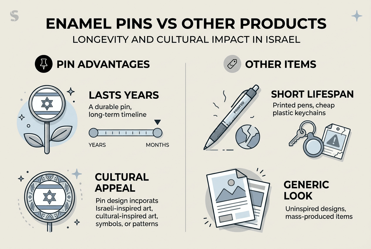 Infographic comparing enamel pins to other products