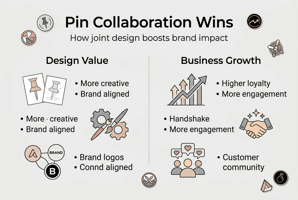 Infographic showing enamel pin collaboration benefits