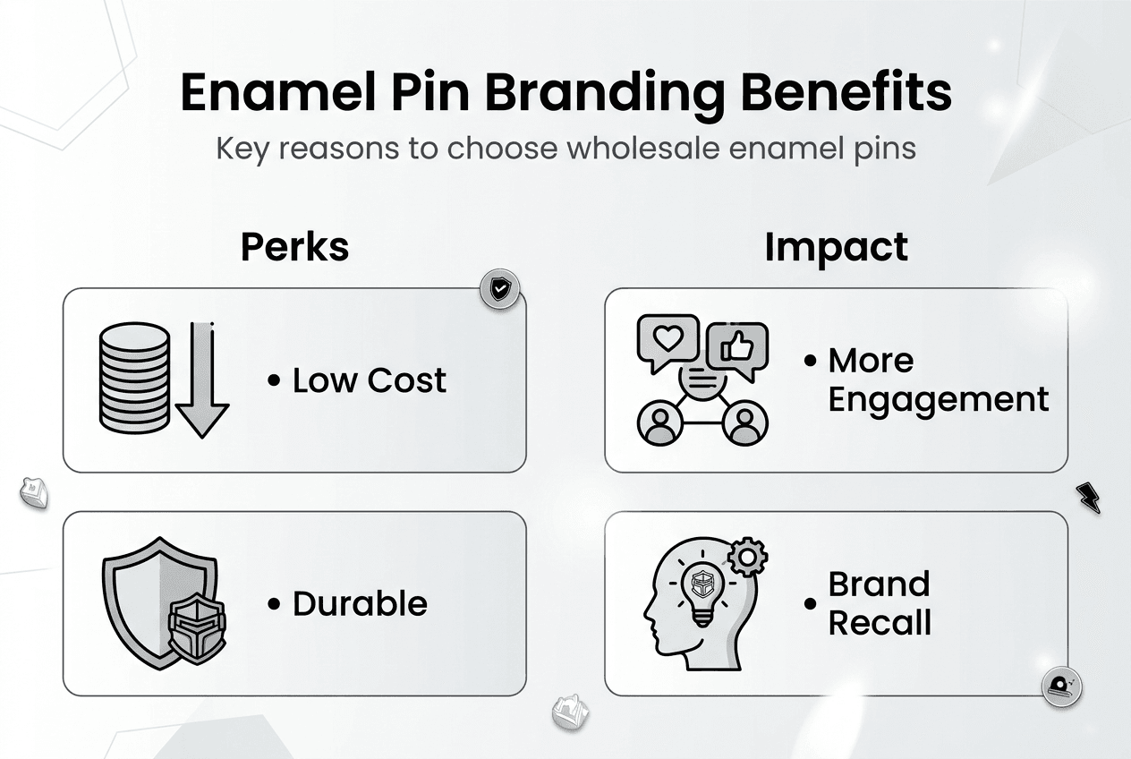 Infographic showing top enamel pin branding benefits