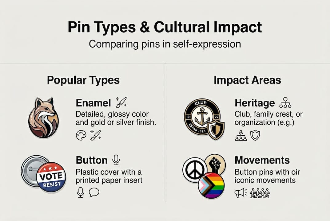Infographic comparing pin types and cultural roles
