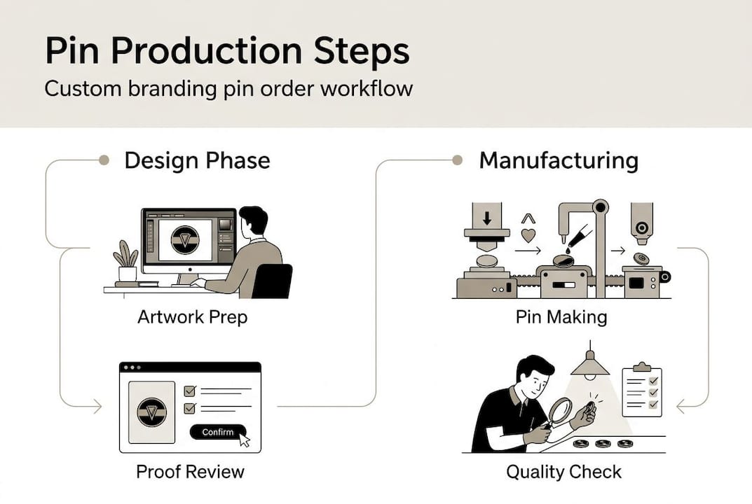 Infographic showing pin production workflow