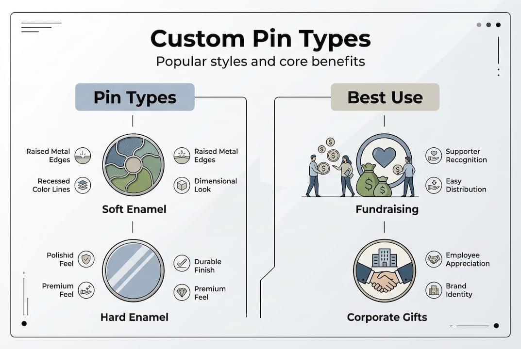 Infographic of custom pin types and uses