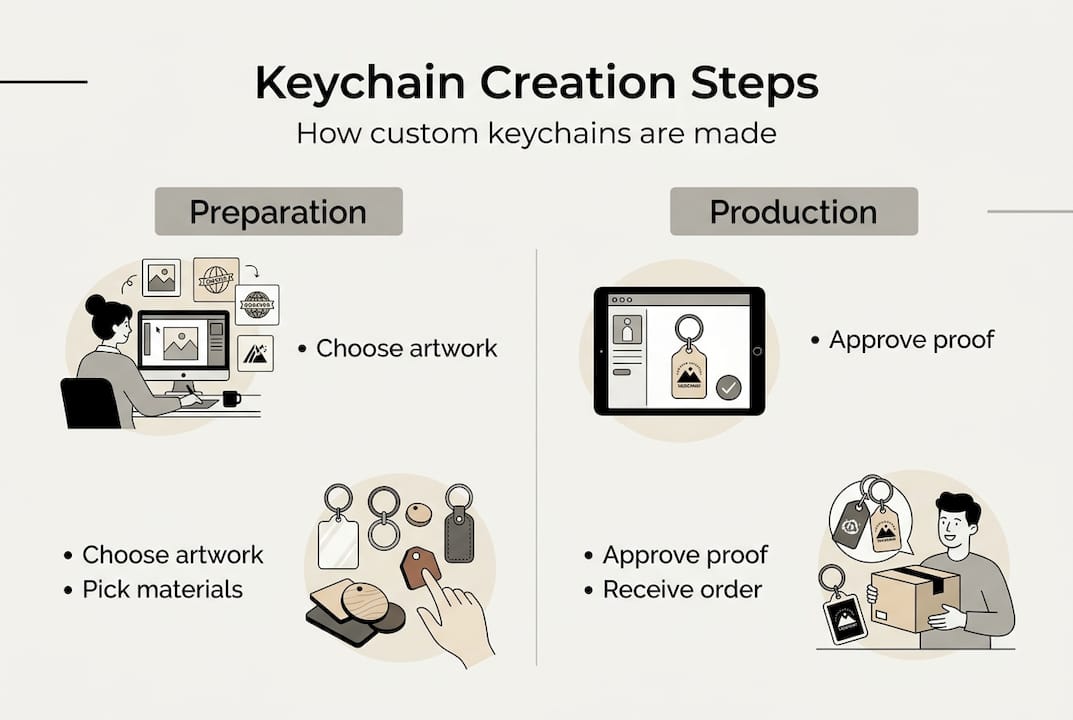 Infographic showing steps for custom keychains