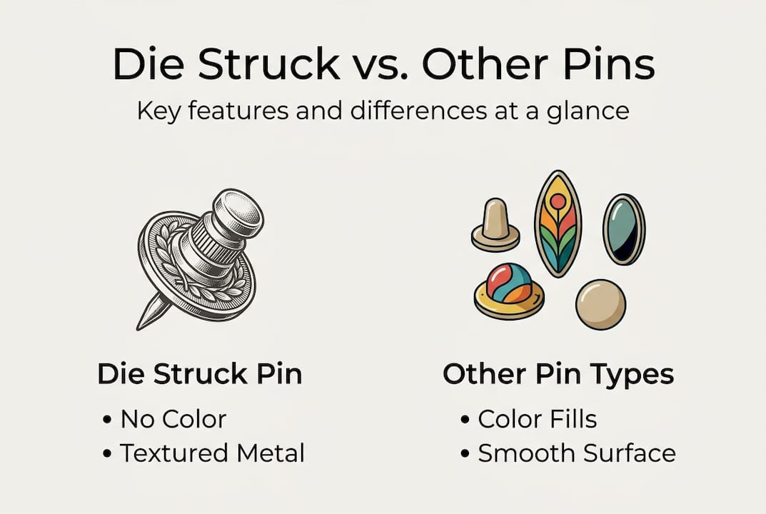 Infographic showing die struck pin key differences