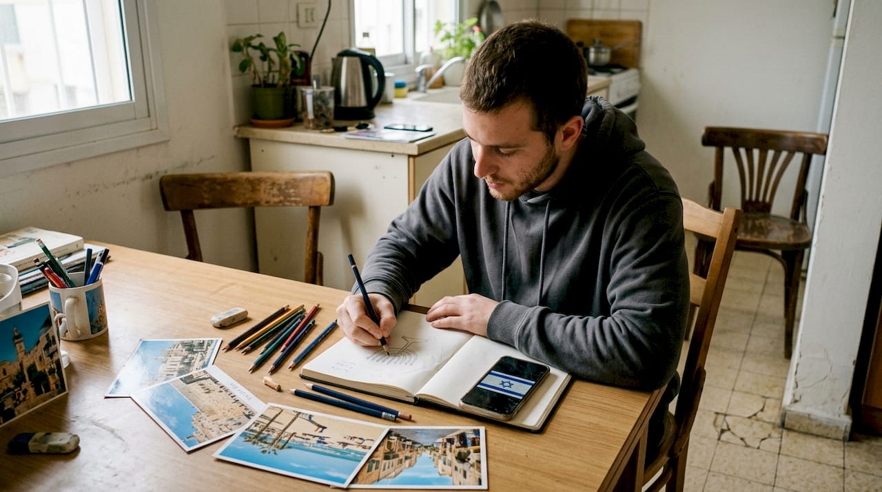 Designer sketches Israeli symbol merchandise ideas