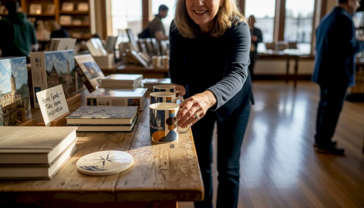 Shopper reaching for museum-branded home goods