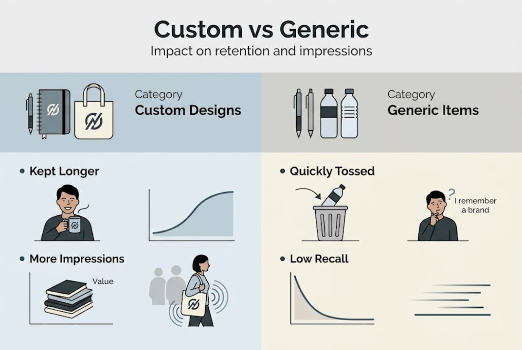 Infographic comparing custom and generic item impact