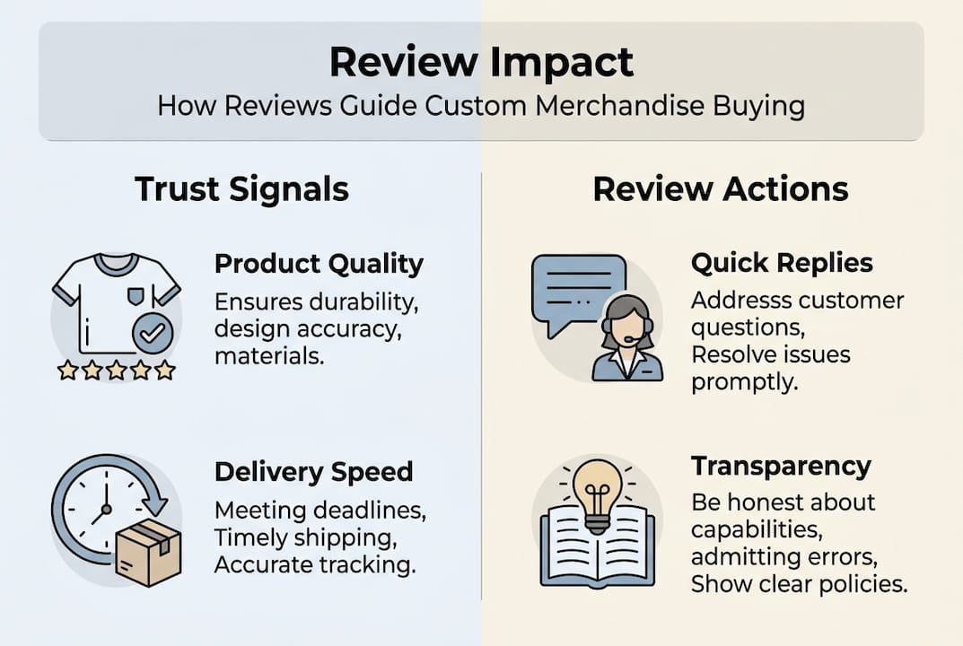 Infographic showing review impact on custom merchandise