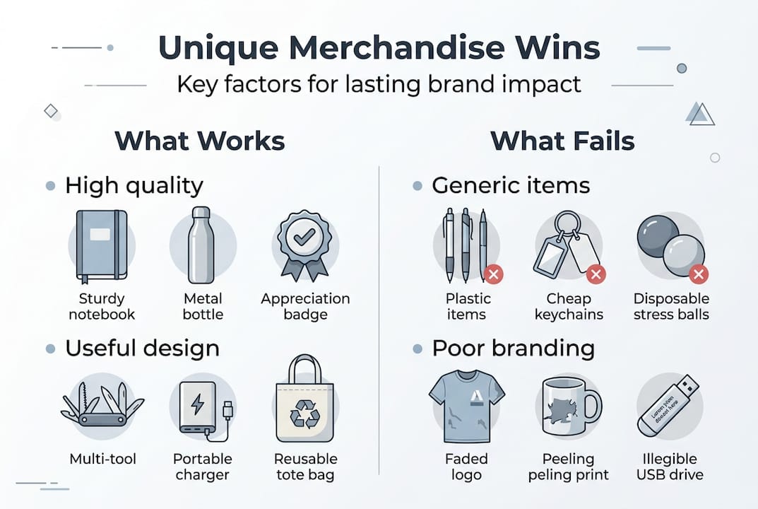 Infographic showing successful and poor merchandise traits