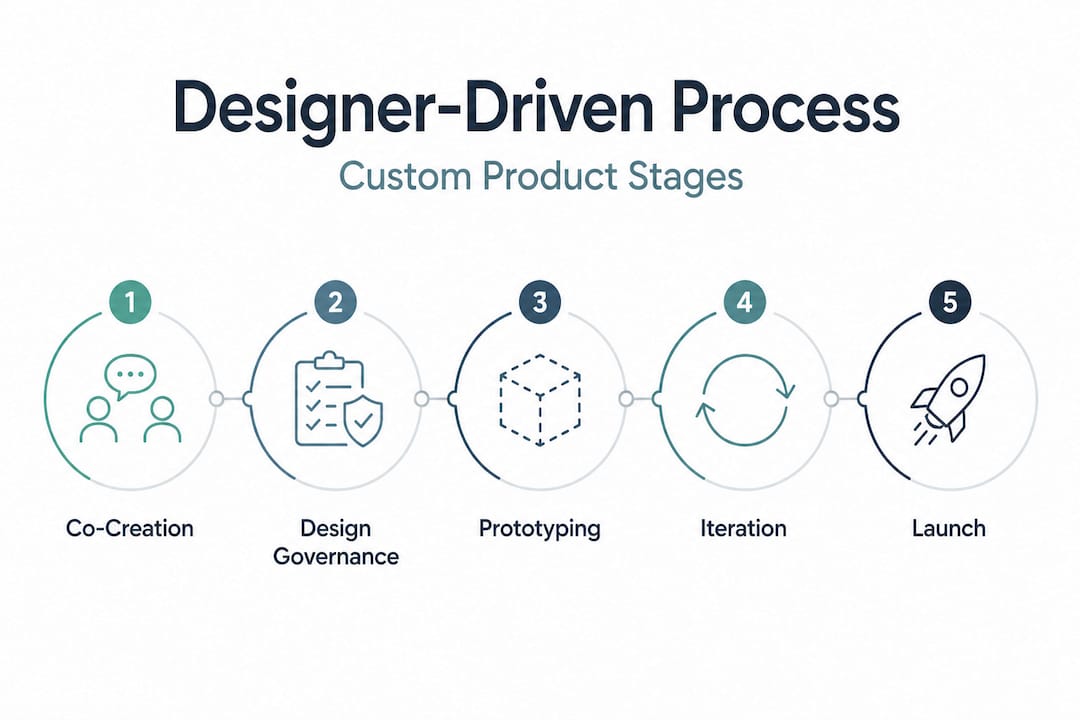 Infographic showing designer-led custom product stages