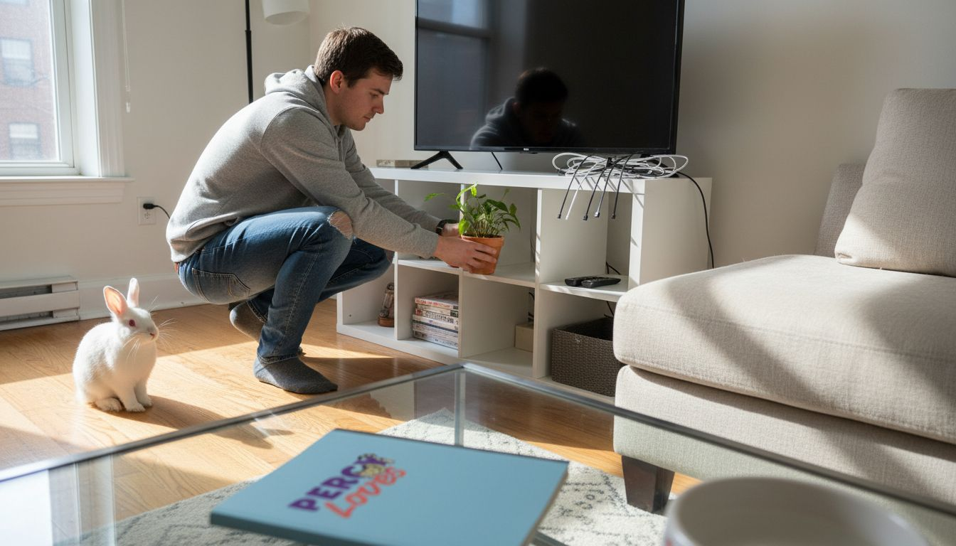 Owner pet-proofing home living room